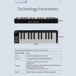 YOUZI-Mini Teclado MIDI Portátil com Acorde Inteligente, Arpeggiator para Gravação em Estúdio, 25 Teclas, USB Recarregável, Modos de Escala - Image 3