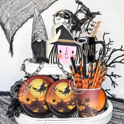 Louça descartável Set for Happy Halloween, abóbora, bruxa, placas de papel, copos, palhas, Home Party Decoration, Abastecimento - Image 6