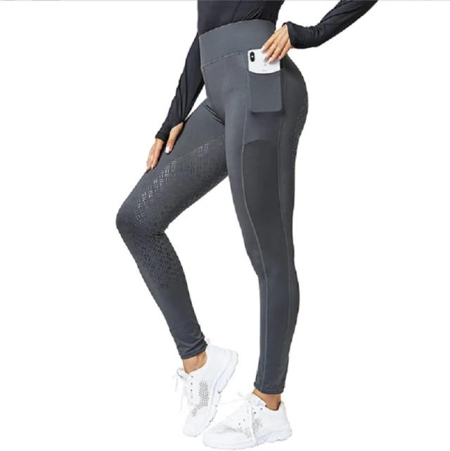 Calças de Equitação Feminina Silicone Cintura Alta Elástica Anti-deslizante