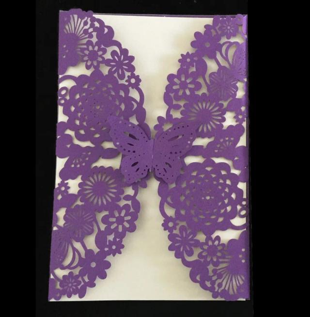 Conjunto de Convites Elegantes para Casamento e Festas com Design de Borboleta e Corte a Laser - 25/50 Peças