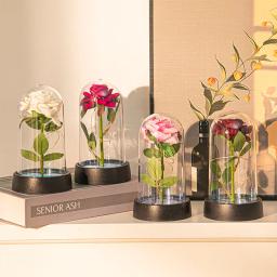 Flores artificiais de rosa, flor eterna em tampa de vidro, luz rosa, presente de aniversário de casamento, dia dos namorados, ornamentos de luminescência - Image 4