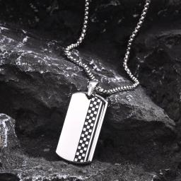 Aço inoxidável Dog Tag Checkerboard Pingente Colares para Homens, Simples Colar Militar com Caixa de Corrente, Nunca Desvanece Jóias, Meninos - Image 1