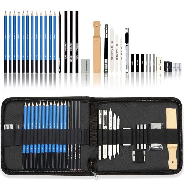 KALOUR Deluxe Iron Box com Caneta de Esboço Especial - Conjunto Artístico para Estudantes com 50, 60 ou 70 Peças