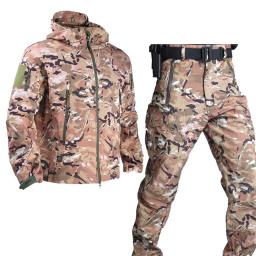 Airsoft combate uniforme para homens, jaqueta de lã tática, jaquetas do exército, Camo caça calças, roupa militar, Soft Windbreaker para Camping - Image 1