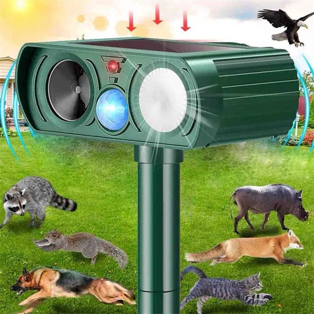Repelente Ultrassônico Solar para Animais - Espantalho Impermeável para Gatos e Cães em Jardins Externos