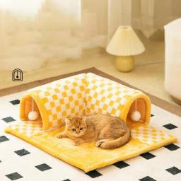 Túnel extensível para gatos, 2 em 1, cama entediada, brinquedo interativo, material de estimação, acessórios - Image 3