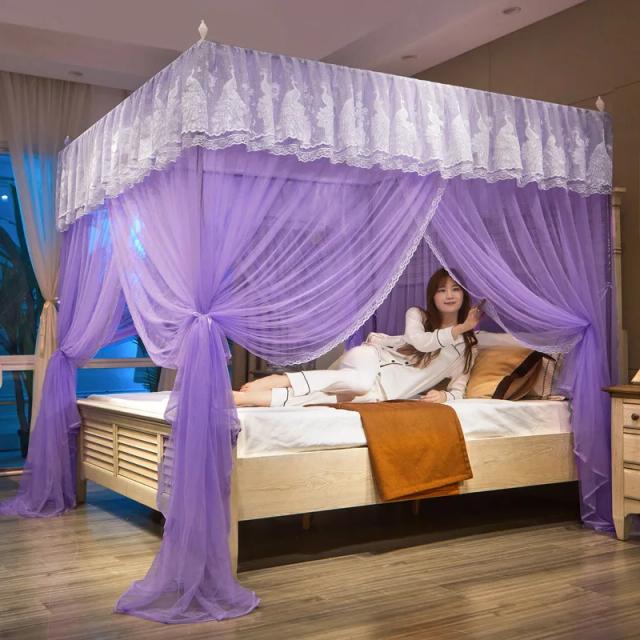 Mosquiteiro Princesa Bordado com Suporte de Aço Inoxidável para Cama de Casal