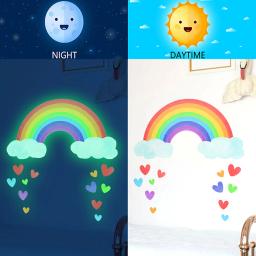 Arco-íris dos desenhos animados adesivos de parede luminosos, brilho no escuro, nuvem fluorescente, coração, decalque para o bebê, quarto de criança, berçário, decoração de casa - Image 3