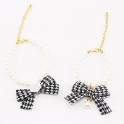 Colar de pérolas para gatos e cachorrinhos, faixa ajustável estilo houndstooth, acessórios para cães, coleira, presentes de Natal - Image 2