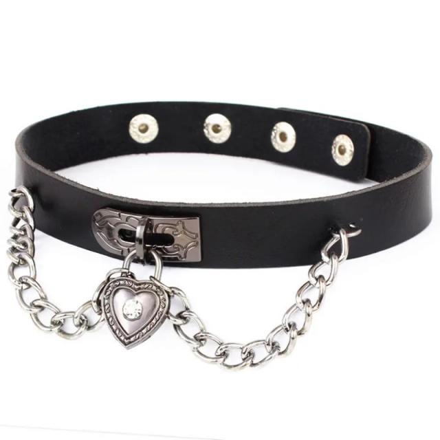 Harajuku Punk Rock Gótico Gargantilha Couro Plutônio Coração Chave Pico Colar Feminino