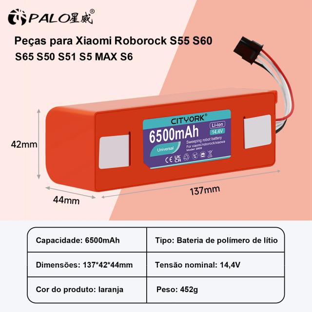 PALO Bateria Íon Lítio 14.4V 6700mAh para Xiaomi Roborock