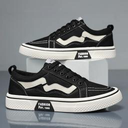 Tênis de lona cano baixo masculino, sapato de skate, harajuku, hip-hop, clássico, preto, casual, moda, venda quente - Image 1