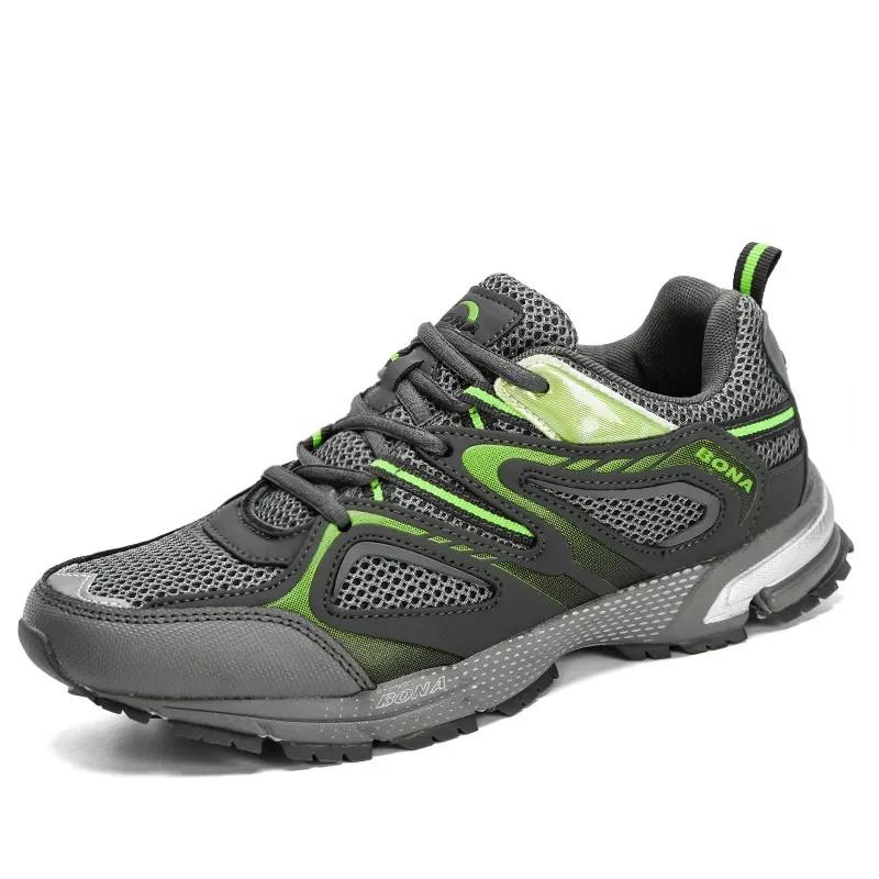 Coleção AliExpress BONA-Tênis de corrida de malha dividida de vaca, calçados esportivos masculinos, estilo clássico, renda, tênis de corrida ao ar livre, nova chegada, 34870 - Image 1