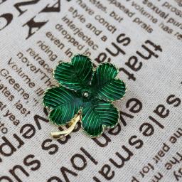 Alfinete de lapela vintage para mulheres, acessórios para jóias, moda, esmalte verde, flor, trevo da sorte, broche de quatro folhas, atacado - Image 2