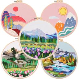 Cenário Bordado Kits para Adultos, Paisagem Bordados, Padrão Estampado, Montanhas e Lago, Cross Stitch Kits - Image 1