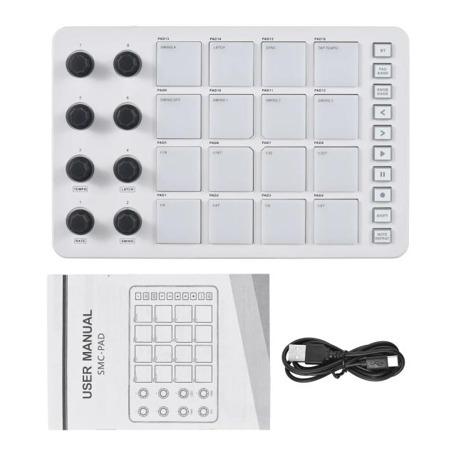 M-Vave SMC-PAD: Controlador MIDI Portátil Sem Fio com Bateria Recarregável e 16 Cores RGB