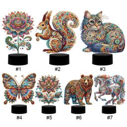 Flor animal diy diamante pintura led luz com ferramentas, arte 5d lâmpada, acrílico, quarto, sala de estar, casa, escritório - Image 1