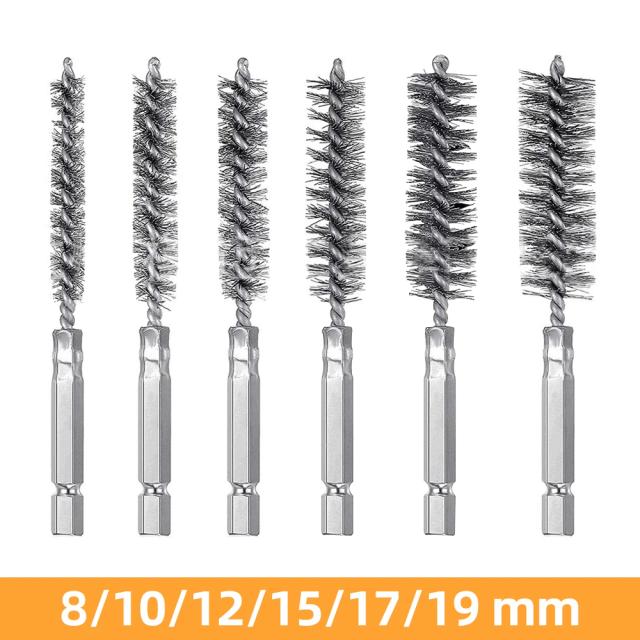 Conjunto de Escovas de Limpeza para Máquinas com Tubo de Arame - 6 Peças de 8 a 19mm para Remoção de Ferrugem e Polimento Automotivo
