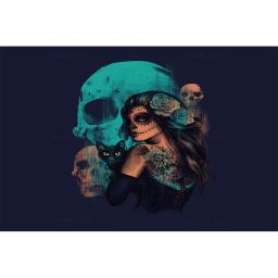 Esqueleto mexicano dia dos mortos mulher sexy detém flauta tatuagens na parte traseira gótico toalha de secagem rápida por ho me lili apto para o uso da ioga - Image 5