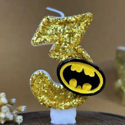 1 pçs número de aniversário 5 velas, engraçado bat tema velas de aniversário para bolo, numeral dourado 0-9 vela bolo topper com lantejoulas - Image 3