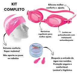 Kit Natação Speedo Swim Óculos Rosa+ Touca + Protetor Ouvido - Image 2