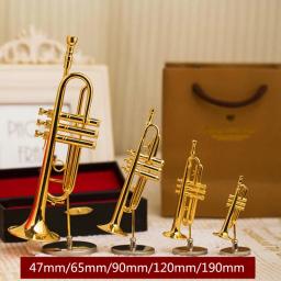 Mini instrumento de sopro trombone trompa francesa saxofone cobre modelo dourado ornamentos com caixa de armazenamento de 87 - Image 2