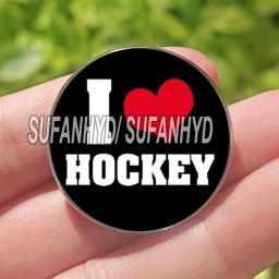 Aço inoxidável Eu amo o broche do hóquei para a trouxa, joia do esporte do campo para mulheres e homens, pinos populares - Image 2