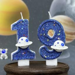Velas digitais de aniversário, decoração de festa de bolo, velas de aniversário, planeta universo, azul, meninos e meninas, número 0-9 - Image 4