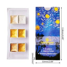 Conjunto de tintas aquarela metálicas e douradas, pigmento de aquarela para pintura de artística, com glitter, cor sólida, 6/12 - Image 6