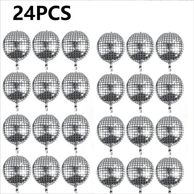 Pacote de 12/24 Balões de Folha de Discoteca Mylar Reutilizáveis em Prata Metálico para Festas Infláveis 4D com Hélio