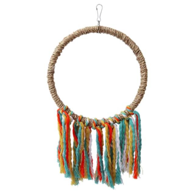 Brinquedo Mastigável de Sisal para Pássaros com Suporte para Balanço - Ideal para Papagaios e Periquitos