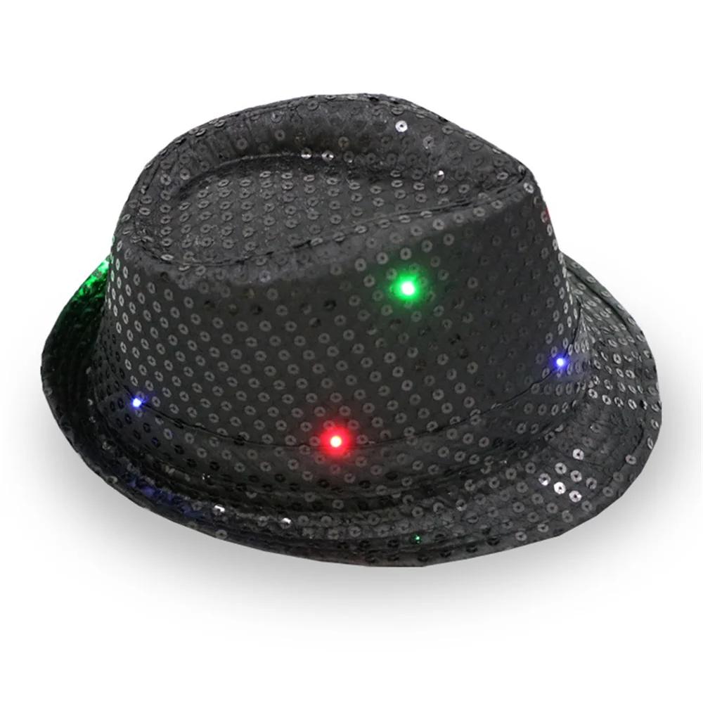 Chapéu de jazz luminoso LED criativo para homens e mulheres, boné de vestir festival adulto, chapéu de jazz para festa de carnaval, chapéu de lantejoulas de hip hop - Image 1