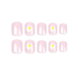 Margarida flor teste padrão wearable unha arte brilhante luz roxo adorável unhas falsas destacável terminado unhas falsas imprensa em unhas - Image 2