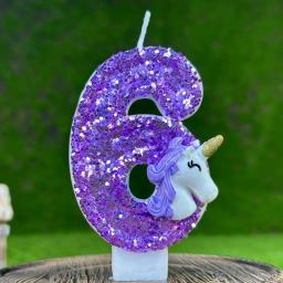 Velas de Aniversário Unicórnio para Crianças, Número 0-9, Bolo Toppers, Roxo, Decoração de Aniversário de 1 Ano - Image 6