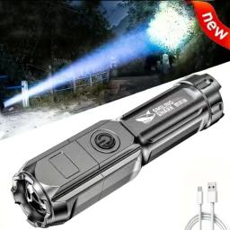 Lanterna LED poderosa recarregável USB 18650 com zoom à prova d'água para pesca e caça 100000   Lanterna tática LED de lúmens - Image 1