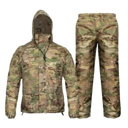 PU revestido impermeável chuva jaqueta e calças, Camuflagem calças, caminhadas ao ar livre, caça terno, casaco de pesca, impermeável, peso leve, 210T - Image 1