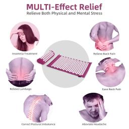 Tapete de acupressão sensi massagem esteira travesseiro conjunto aplicador para pescoço pé yoga esteira com agulha volta almofada - Image 4