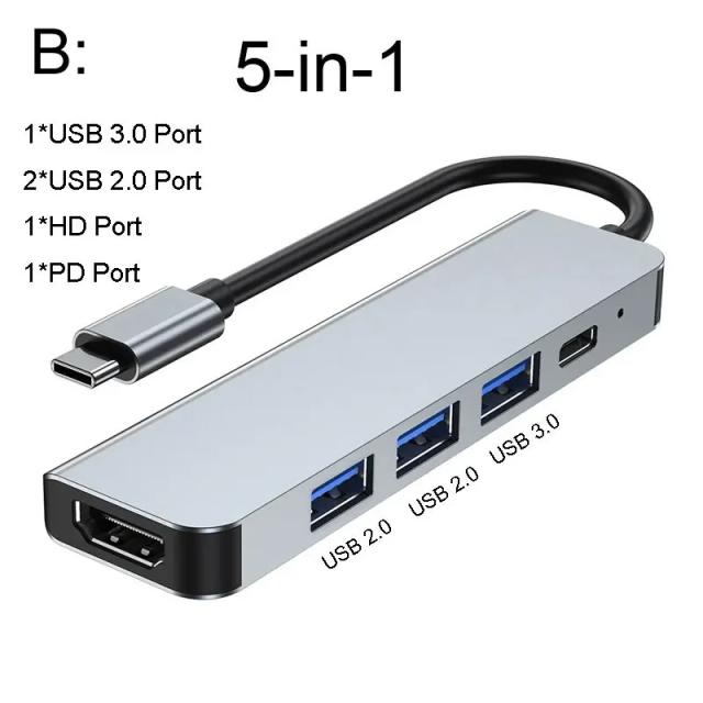 Adaptador Hub USB-C 7 em 1 com PD, HDMI 4K, RJ45, SD/TF - Expansão Máxima para Notebooks e Smartphones