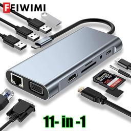 Hub USB C, dongle adaptador USB C com leitor de cartão 4K HDMI/VGA/Tipo C PD/RJ45/SD/TF para MacBook Pro/Air M1 iPad - Image 1