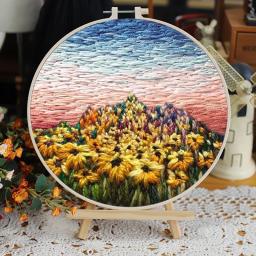 DIY Flower Embroidery Starter Kit com Padrão de Paisagem, Pano Cor Threads, Ferramentas sem aro, Costura Art Craft, Home Decor - Image 5