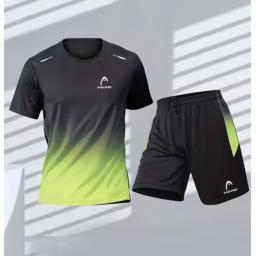Head-Conjunto de t-shirts e calções desportivos masculinos, top manga curta, treino de futebol, badminton, ténis, verão - Image 5