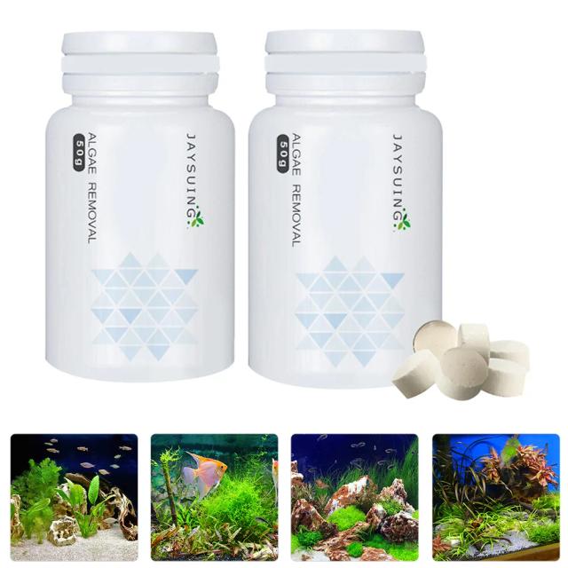 Removedor de Comprimidos de Musgo e Algas para Tanques de Peixe - Tratamento e Purificação da Água em 2 Frascos