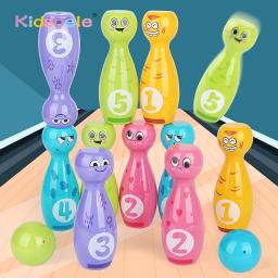 Crianças dos desenhos animados conjunto de boliche bonito emojis pinos de boliche com 5 números crianças interativo brinquedo esportivo interior família gramado quintal jogo - Image 1