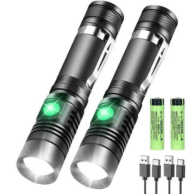 Lanterna LED Zoomable de Alta Potência para Acampamento, Impermeável, 4 Modos de Iluminação e Carregador USB Inclusos