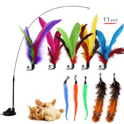 Brinquedos para gatos, ventosa, penas, varinha, brinquedo interativo para gatos, brinquedos retráteis, varinha de gato, recargas de provocador de penas com sinos - Image 1