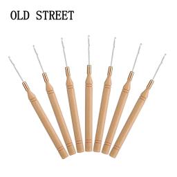 Agulha de gancho de crochê com cabo de madeira para ligação de micro anéis para extensões de cabelo, ferramentas para fazer perucas, trança de cabelo - Image 2