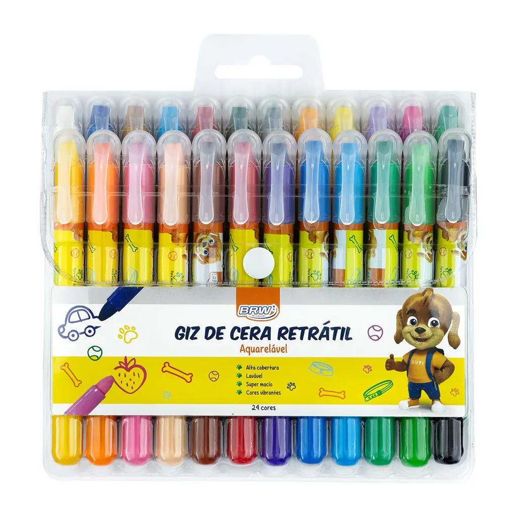 Giz De Cera Retrátil BRW Aquarelável Com 24 Cores - Image 1