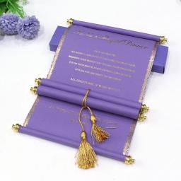 Convites personalizados com caixa de presente, papel pérola roxo, cartões, borla, casamento, festa de aniversário, festa de bebê, 100pcs - Image 1