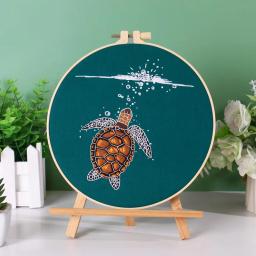 Bordados Starter Kits com Padrão Costeiro, Animal Tartaruga Seabird para Adultos, Iniciante, Ponto Cruz Needlepoint, Praia Carimbada - Image 5