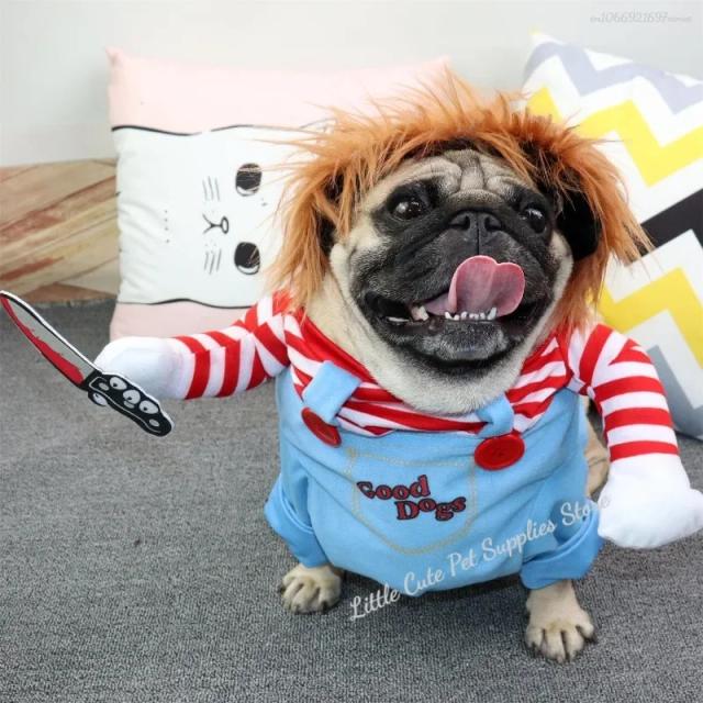 Traje Cosplay Assustador de Boneca Mortal para Animais de Estimação - Fantasia Confortável de Halloween para Cães e Gatos, Inclui Trajes de Chucky e Versáteis, 1 Conjunto